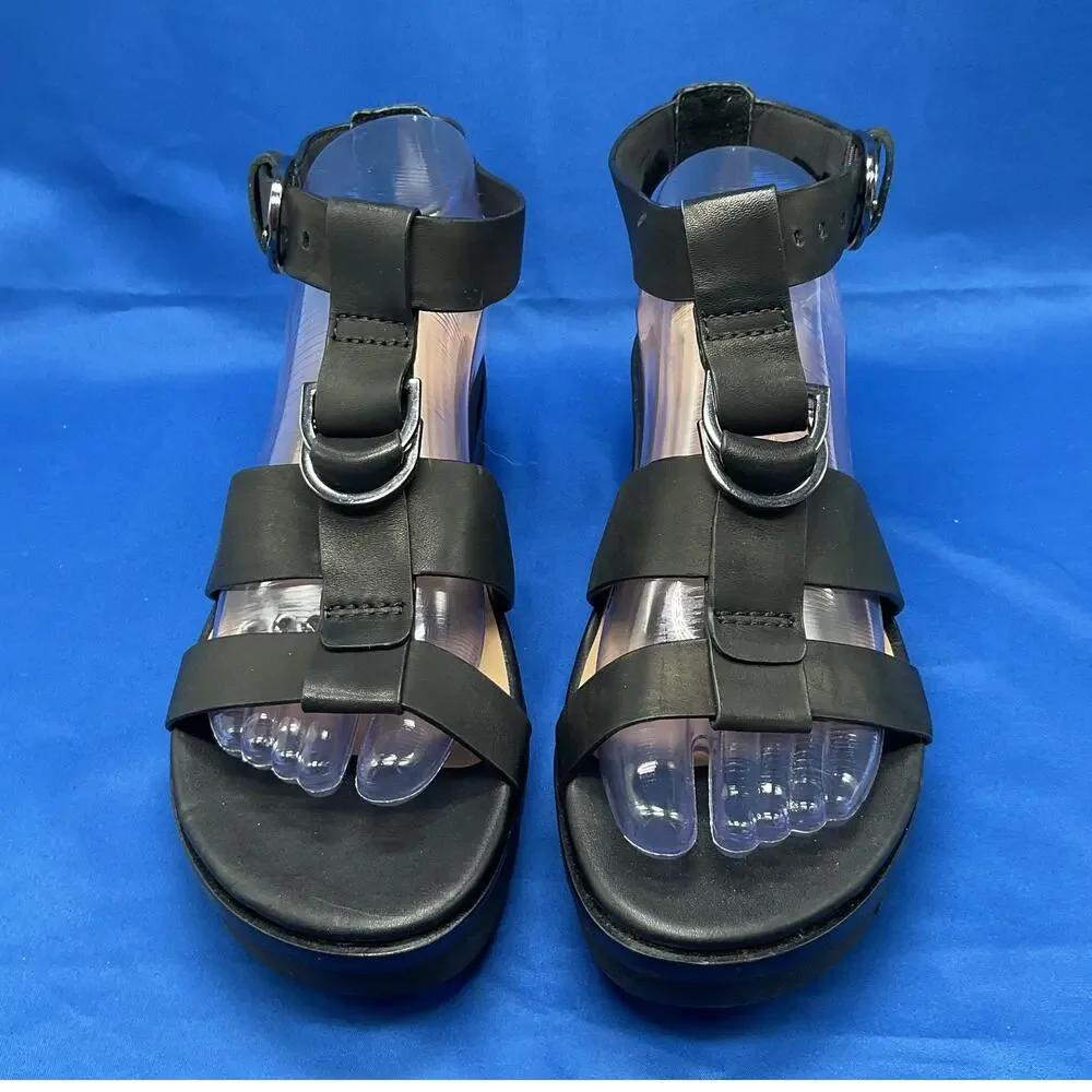 Naked Feet Hadar‎ Platform Sandals in Black Leather US 8.5M